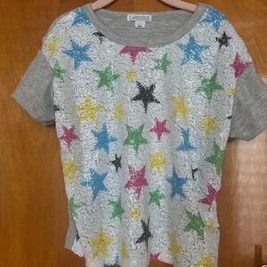 Flapperdoodle Sz 6xSequin Star Pattern T-Shirt